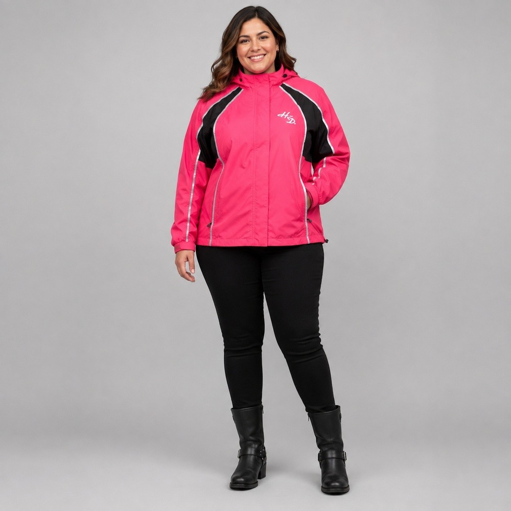 Harley-Davidson Riding Jacket Women Medium Pink Black Reflective Hooded Biker